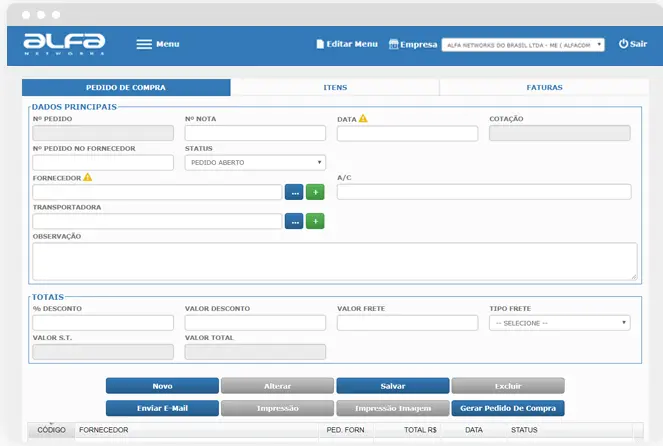 Sistema ERP da Alfa Networks - Mdulo Compras