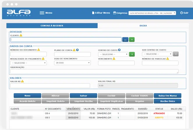 Sistema ERP da Alfa Networks - Mdulo Financeiro