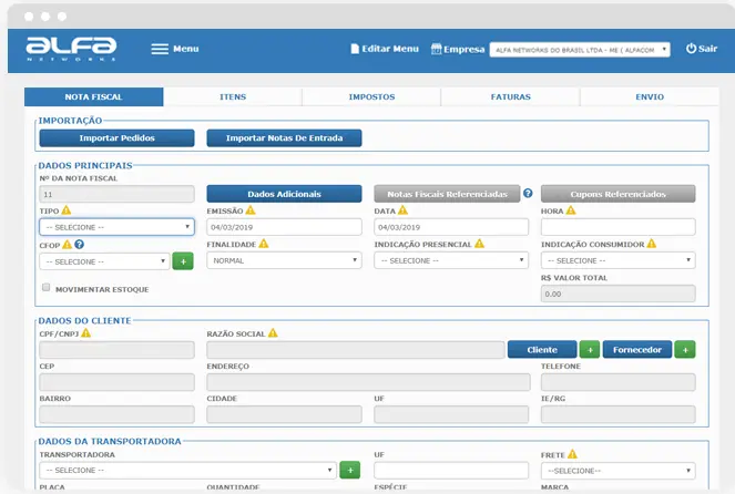 Loja Virtual da Alfa Networks - Mdulo Fiscal